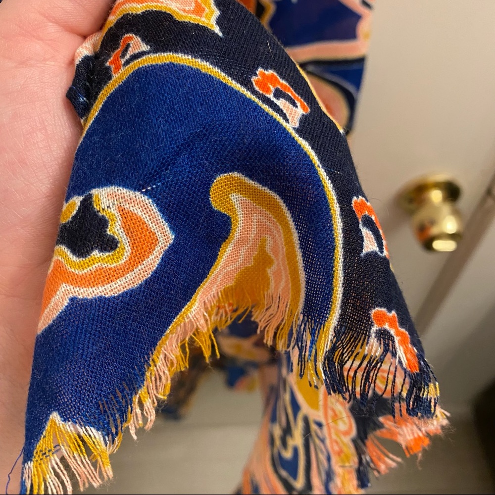 Lands End floral and paisley print scarf bold orange and blue colors - Picture 5 of 5